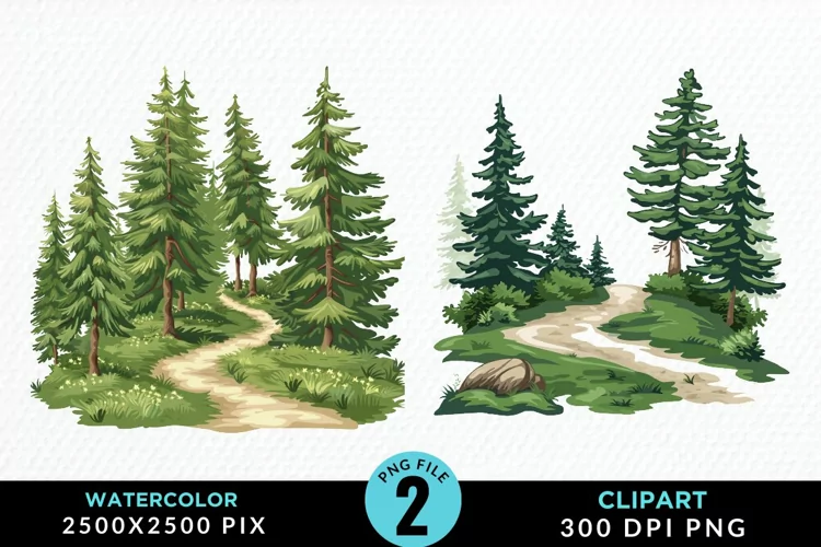Watercolor Row Of Trees Design Clipart