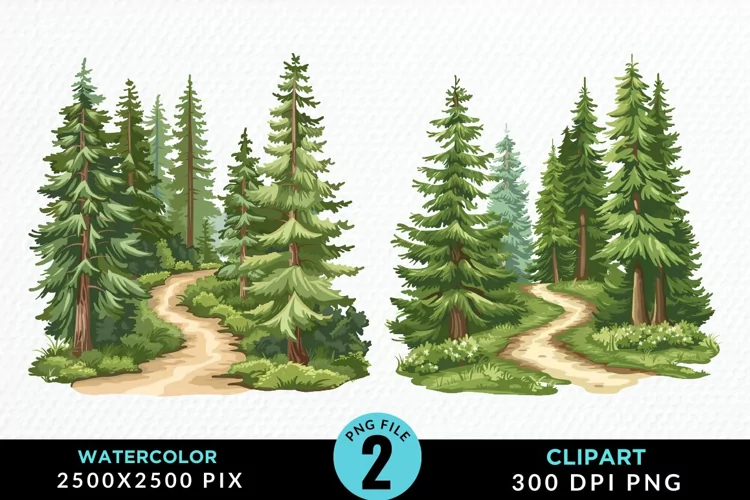 Watercolor Row Of Trees Design Clipart
