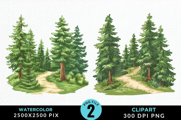 Watercolor Row Of Trees Graphics Clipart