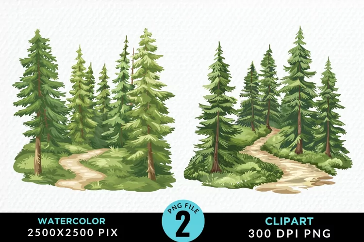Watercolor Row Of Trees Design Clipart