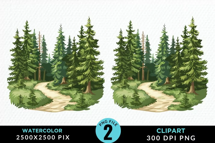 Watercolor Row Of Trees Graphics Clipart