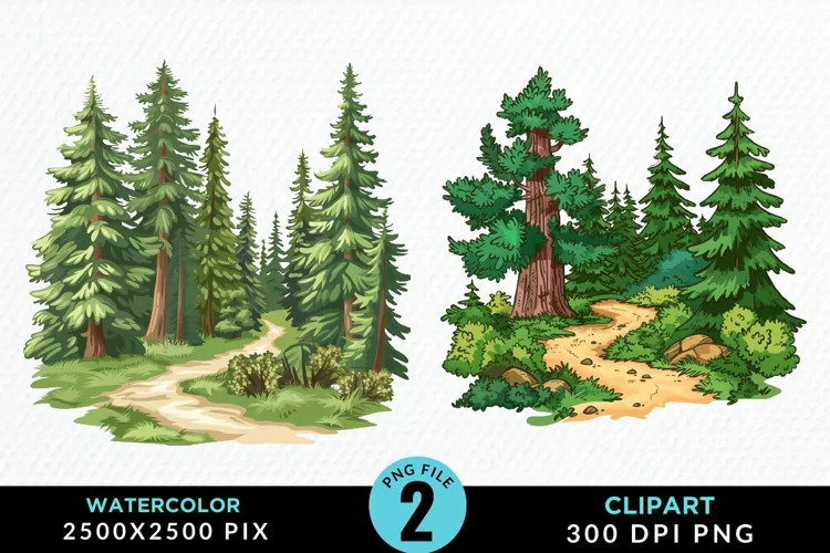 Watercolor Row Of Trees Graphics Clipart