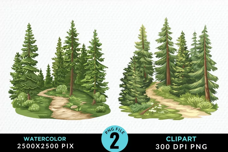 Watercolor Row Of Trees Design Clipart