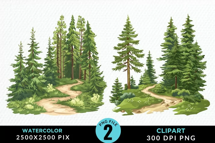 Watercolor Row Of Trees Graphics Clipart