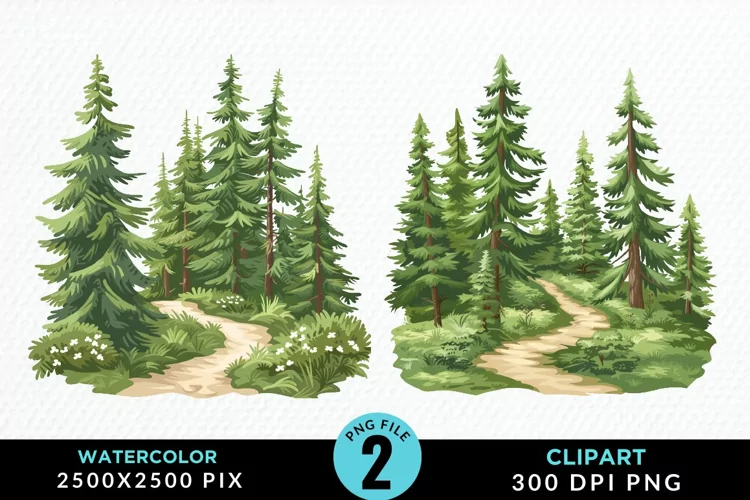 Watercolor Row Of Trees Graphics Clipart