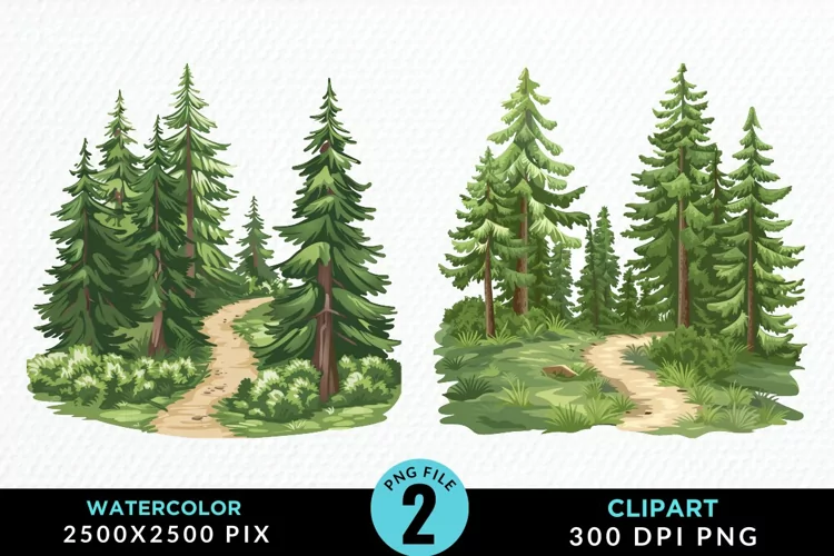 Watercolor Row Of Trees Graphics Clipart