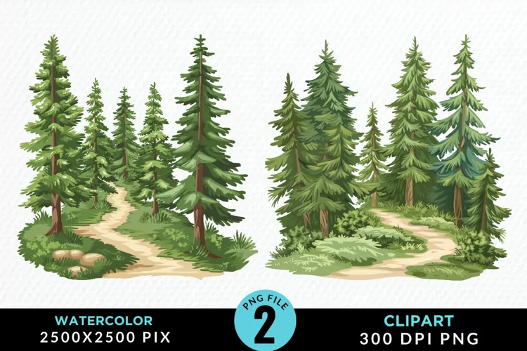 Watercolor Row Of Trees Design Clipart