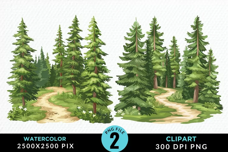 Watercolor Row Of Trees Graphics Clipart