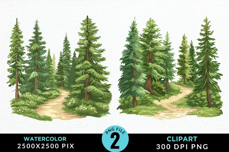 Watercolor Row Of Trees Graphics Clipart