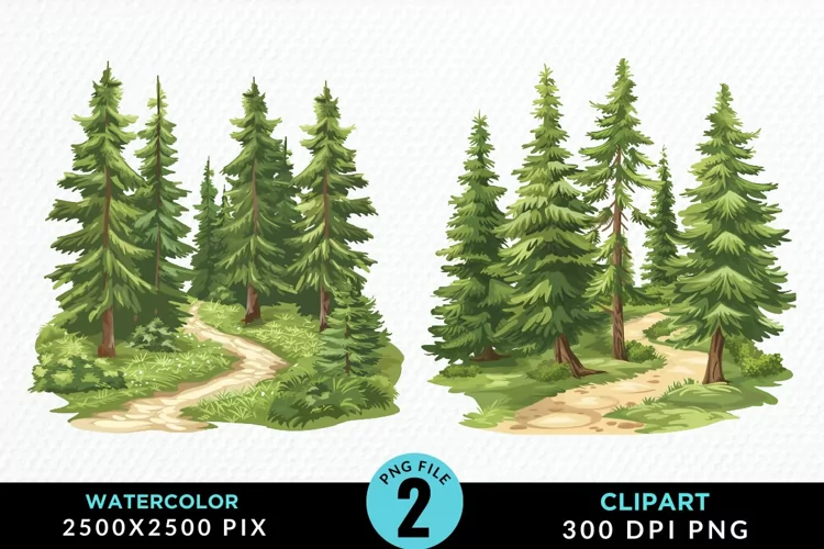 Watercolor Row Of Trees Design Clipart