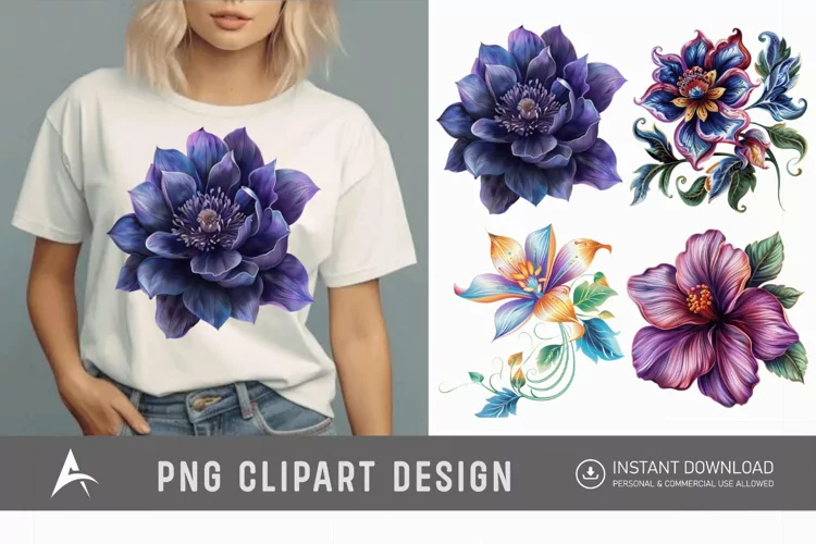 Watercolor Royal Flower Clipart