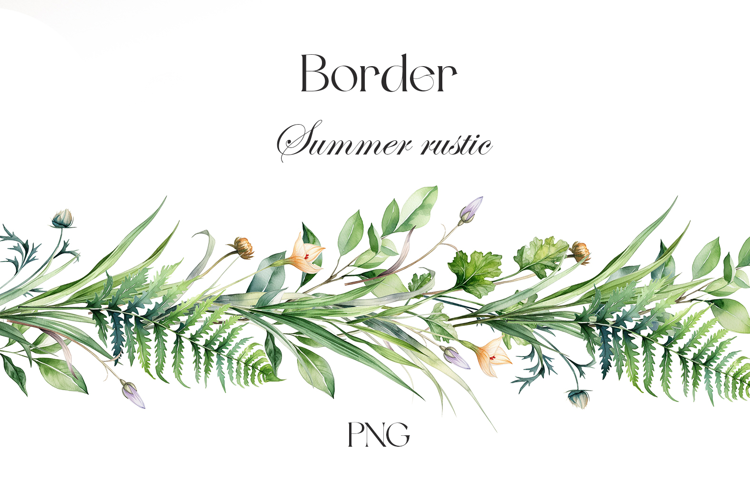 Watercolor rustic summer border clipart. Floral border