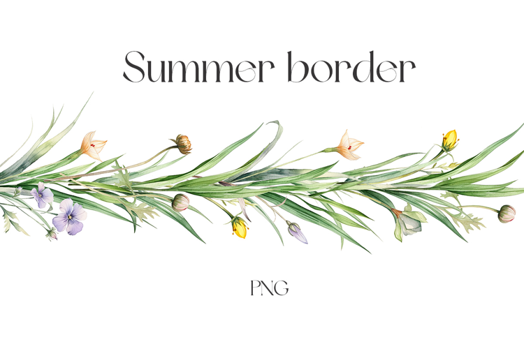 Watercolor rustic summer border clipart. Summer border
