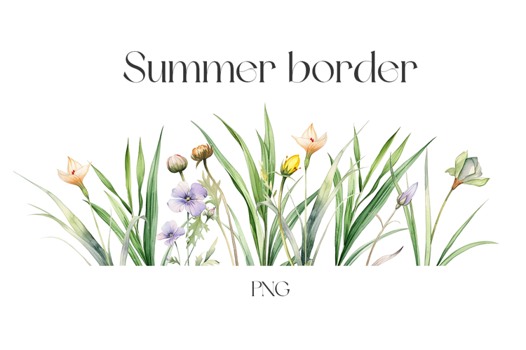 Watercolor rustic summer border clipart. Summer border