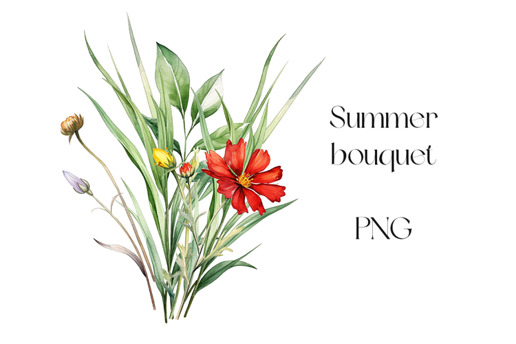 Watercolor rustic summer bouquet clipart