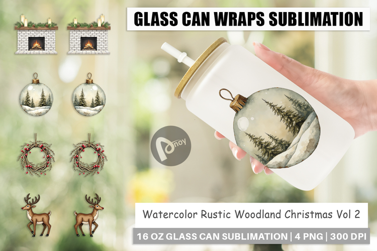 Rustic Woodland Christmas Glass Can