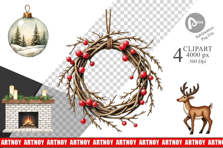 Rustic Woodland Christmas Clipart