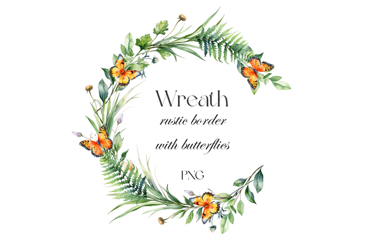 Watercolor rustic wreath. Floral wreath with butterflies
