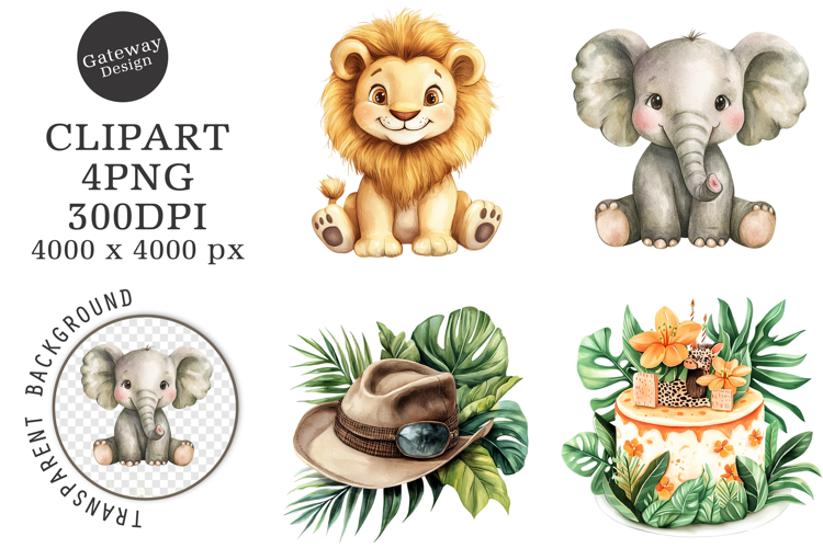Watercolor Safari Animals Png