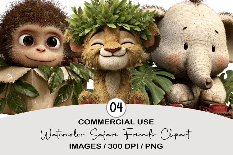 Watercolor Safari Friends Clipart