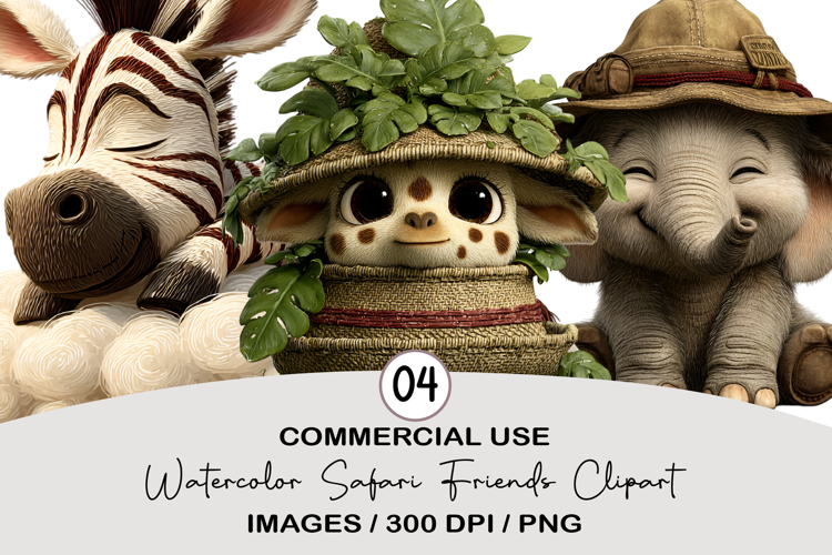 Watercolor Safari Friends Clipart