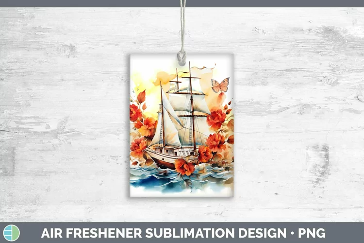 Watercolor Sail Boat Air Freshener | Sublimation Car Freshen