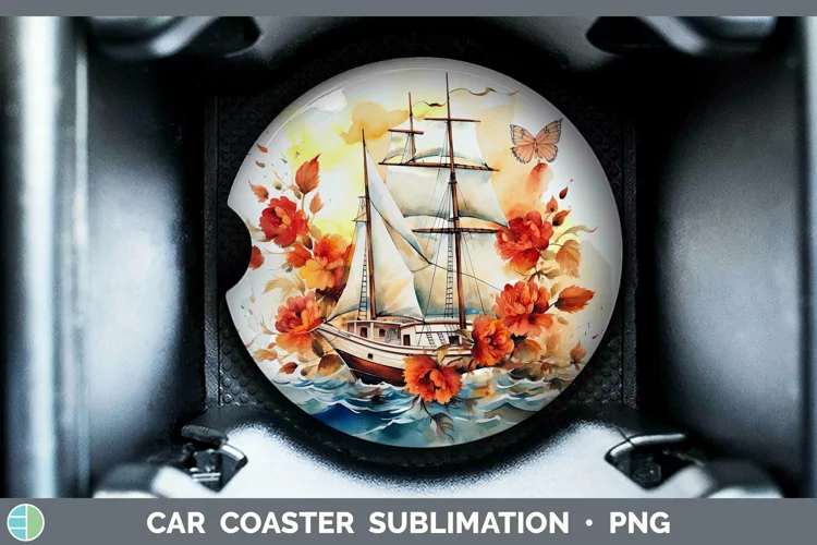 Watercolor Sail Boat Car Coaster | Sublimation Coaster Desig