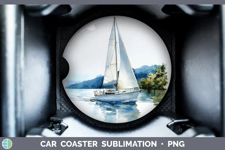 Watercolor Sail Boat Car Coaster Sublimation Designs