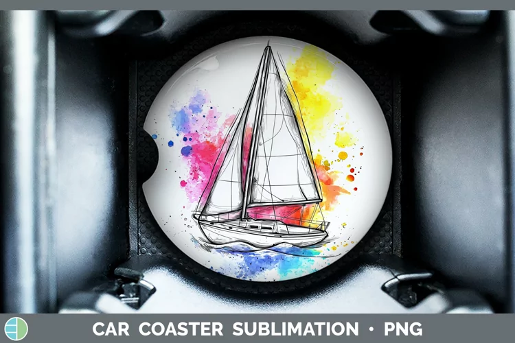 Watercolor Sail Boat Car Coaster Sublimation Designs