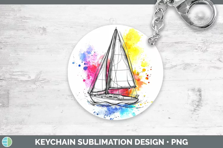 Watercolor Sail Boat Keychain Sublimation Keyring Designs