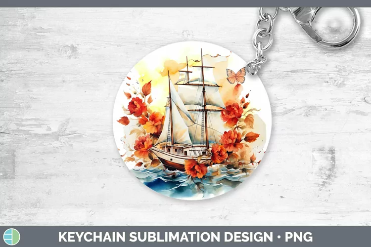 Watercolor Sail Boat Keychain | Sublimation Keyring Designs