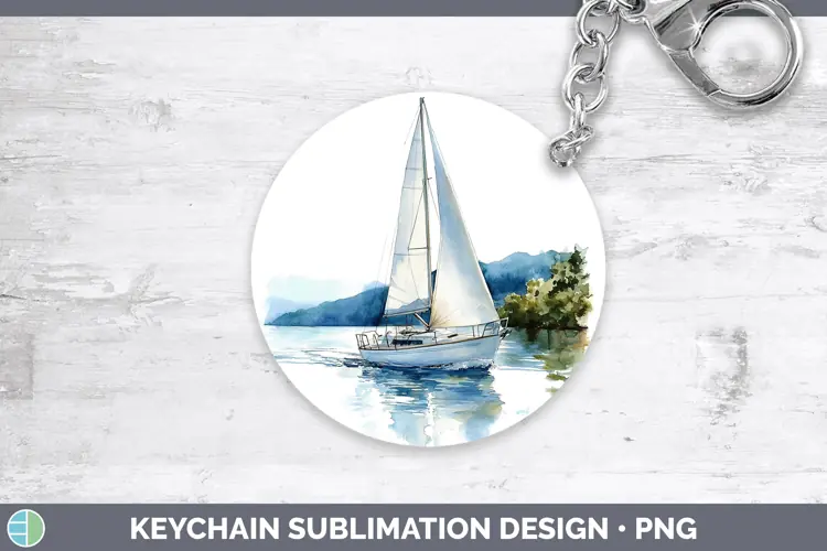 Watercolor Sail Boat Keychain Sublimation Keyring Designs