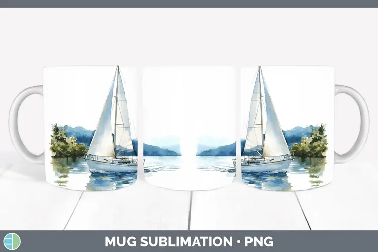 Watercolor Sail Boat Mug Wrap Sublimation Coffee Cup Designs