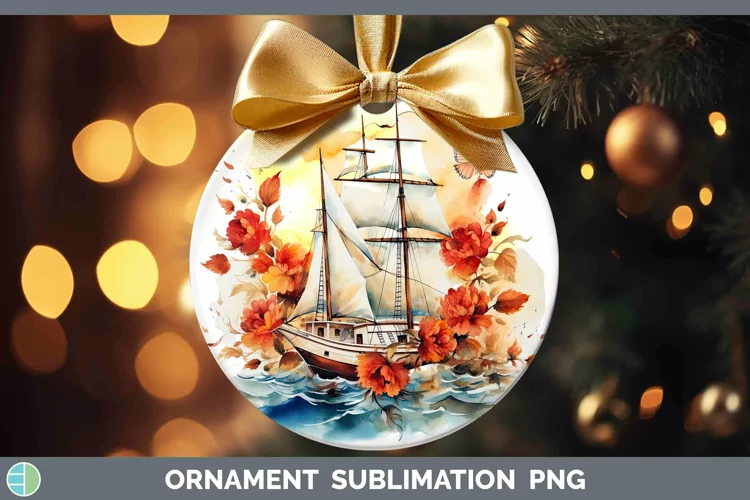 Watercolor Sail Boat Ornament | Sublimation Bauble Designs