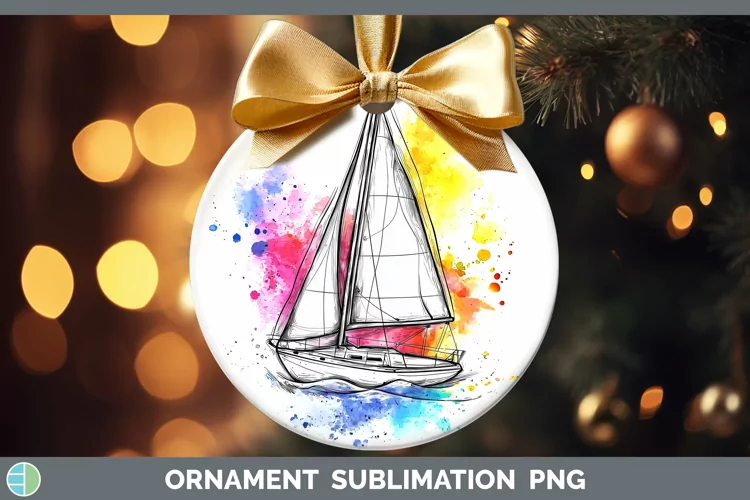 Watercolor Sail Boat Ornament Sublimation Bauble Designs
