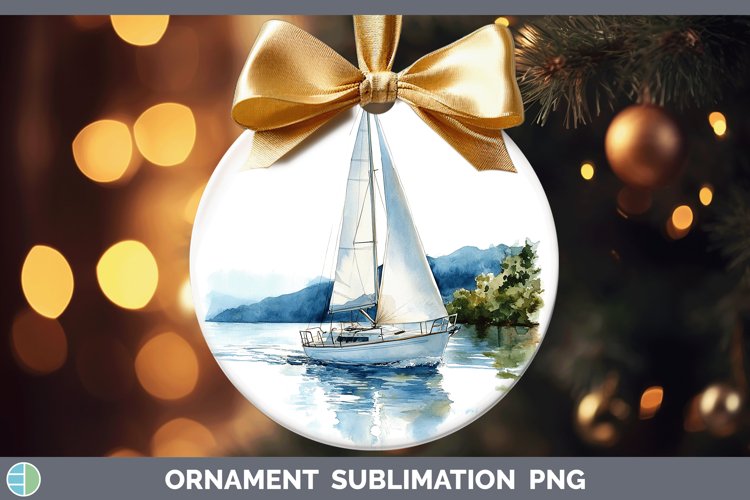 Watercolor Sail Boat Ornament Sublimation Bauble Designs