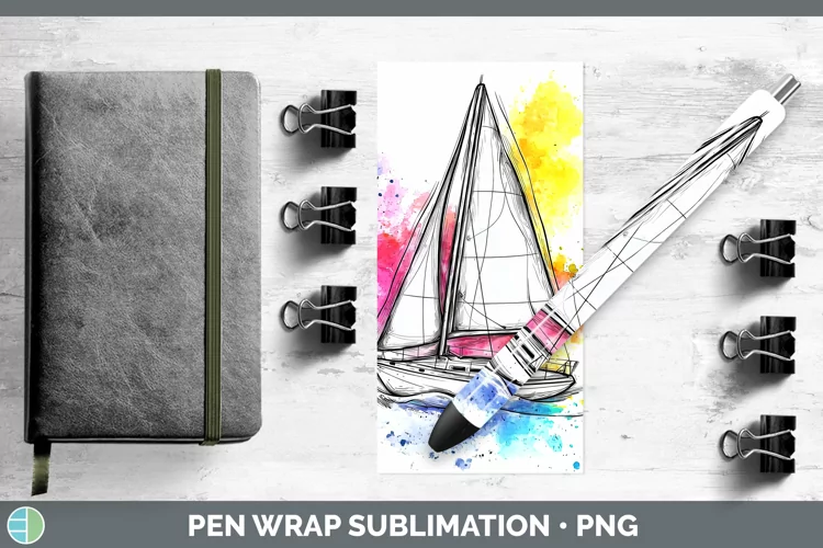 Watercolor Sail Boat Pen Wrap Sublimation Pen Designs