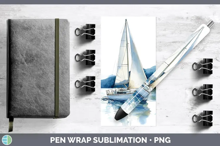 Watercolor Sail Boat Pen Wrap Sublimation Pen Designs