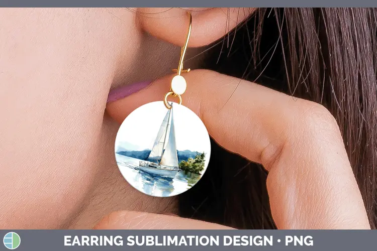 Watercolor Sail Boat Round Earrings Sublimation Earrings Des