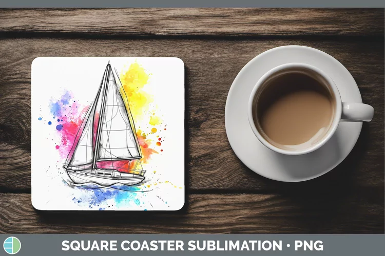 Watercolor Sail Boat Square Coaster Sublimation Coaster Desi