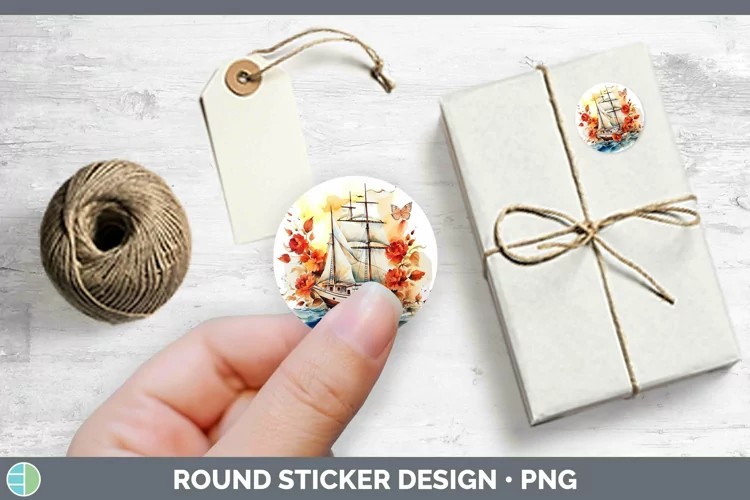 Watercolor Sail Boat Stickers | Round Labels Designs