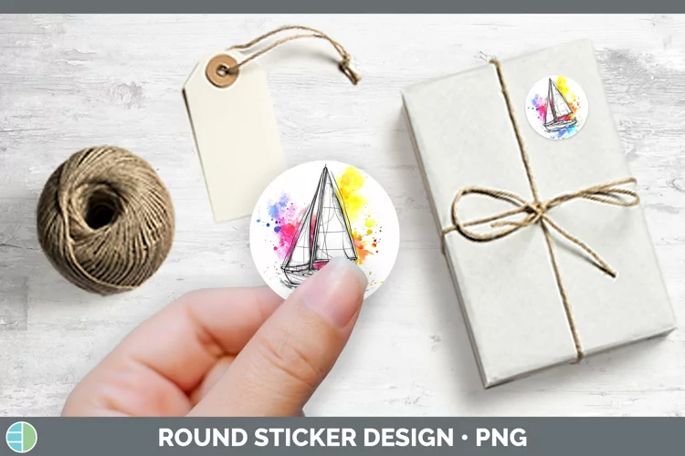 Watercolor Sail Boat Stickers | Round Labels Designs