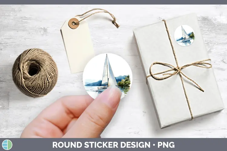Watercolor Sail Boat Stickers | Round Labels Designs