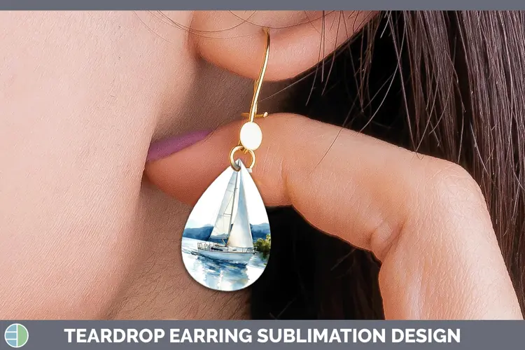 Watercolor Sail Boat Teardrop Earrings Sublimation Earrings