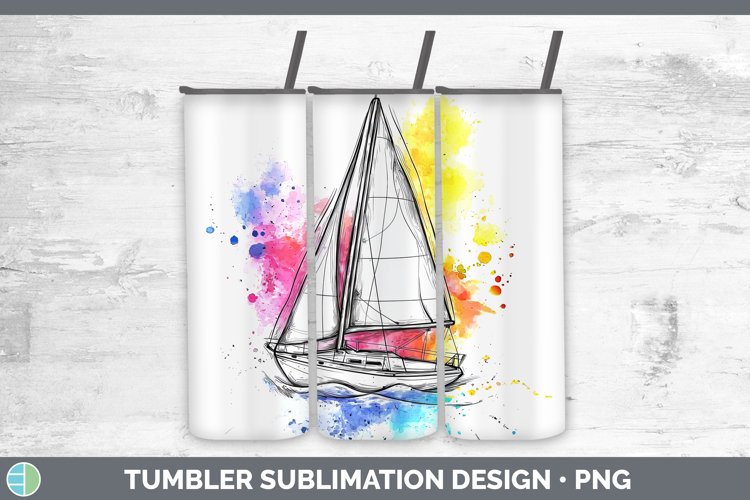Watercolor Sail Boat Tumbler Sublimation 20 oz Skinny Tumble