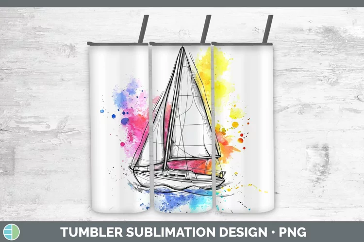 Watercolor Sail Boat Tumbler Sublimation 20 oz Skinny Tumble
