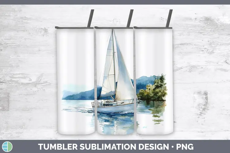 Watercolor Sail Boat Tumbler Sublimation 20 oz Skinny Tumble