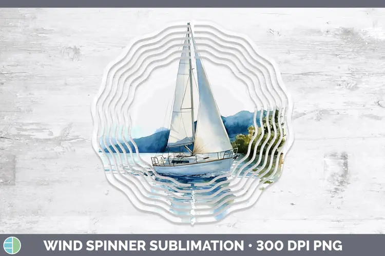 Watercolor Sail Boat Wind Spinner Sublimation Spinner Design