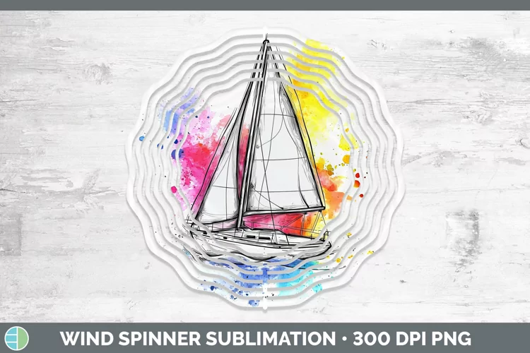 Watercolor Sail Boat Wind Spinner Sublimation Spinner Design