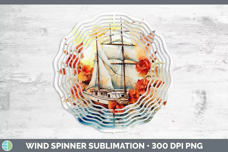 Watercolor Sail Boat Wind Spinner Sublimation Spinner Design